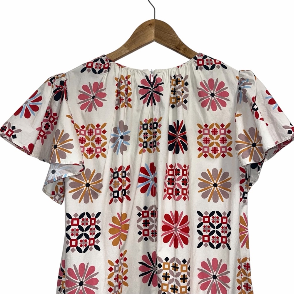 La DoubleJ Multicolor Midi Dress Floral Tile Print Tiered Cotton Med Casual 🟡 - Picture 10 of 14